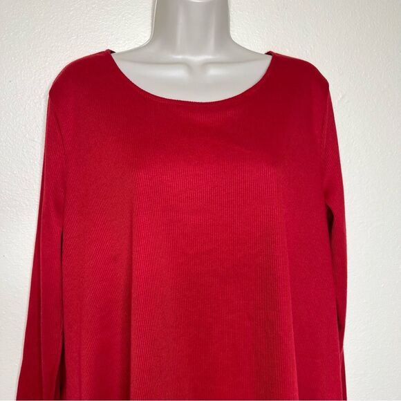 CL Shang Collection Red Rib Knit Chiffon Bow Back Ruffle Tiered Dress Women XL - Picture 4 of 14